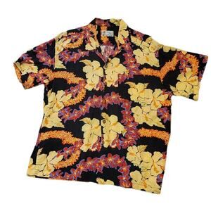 Toes On The Nose Tropical Floral Print 100% Silk S/S Hawaiian Shirt Sz. L